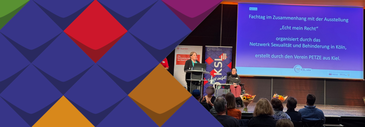 Impression vom Fachtag, auf der Bühne: Ira Vogt vom KSL.Köln (links) und Katja Fellenberg vom KSL.Düsseldorf (rechts)